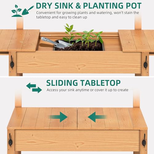 Solid Wood Potting Bench Table with Sink and Storage Shelves L74983