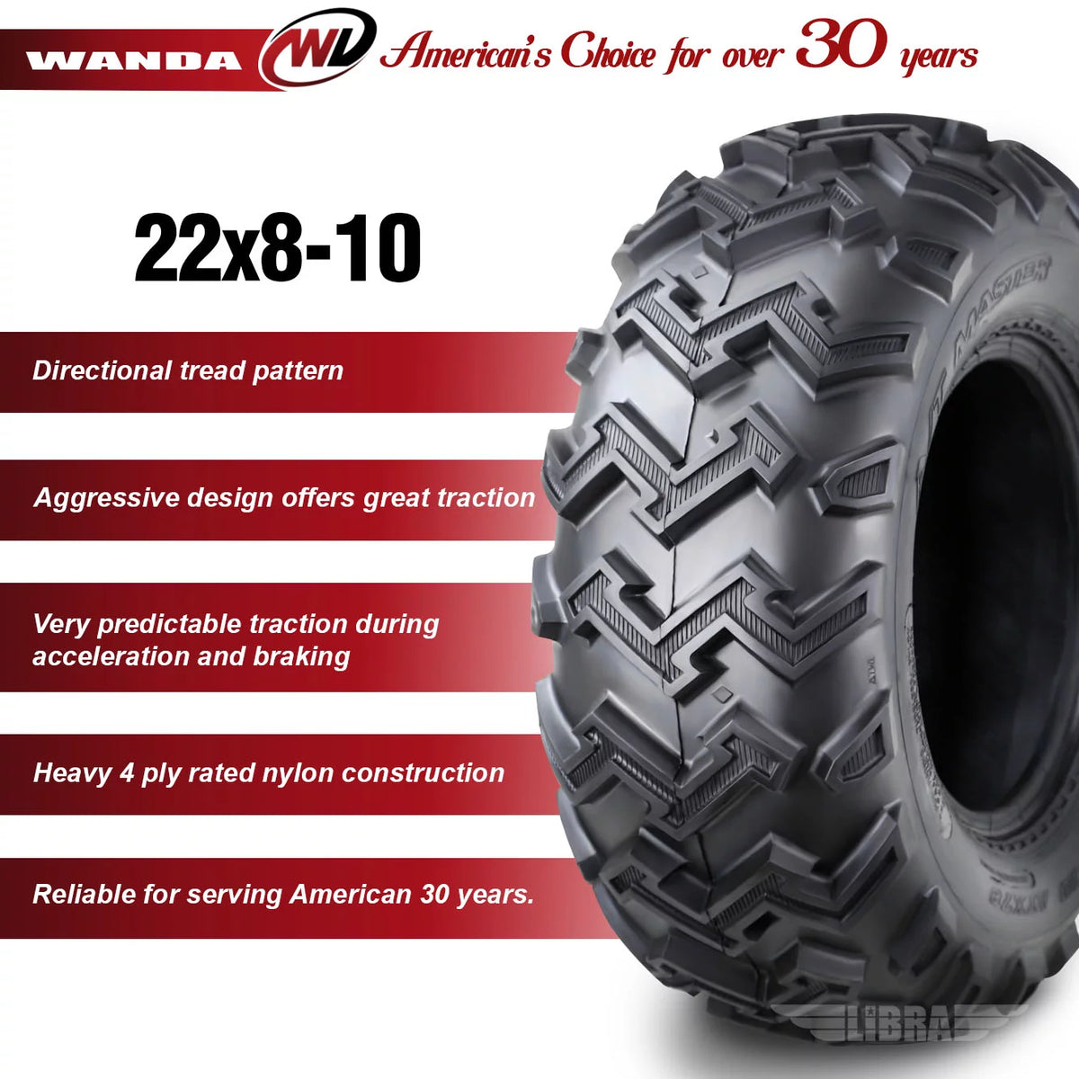 2 New ATV UTV Tires 22X8-10 4PR D6142