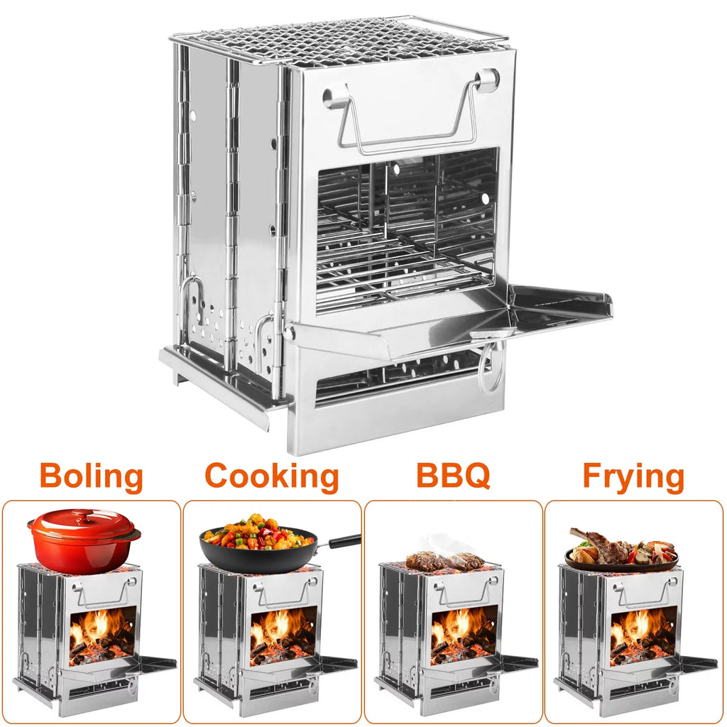 Folding Stainless Steel Camp Stove with Carry Bag U8045