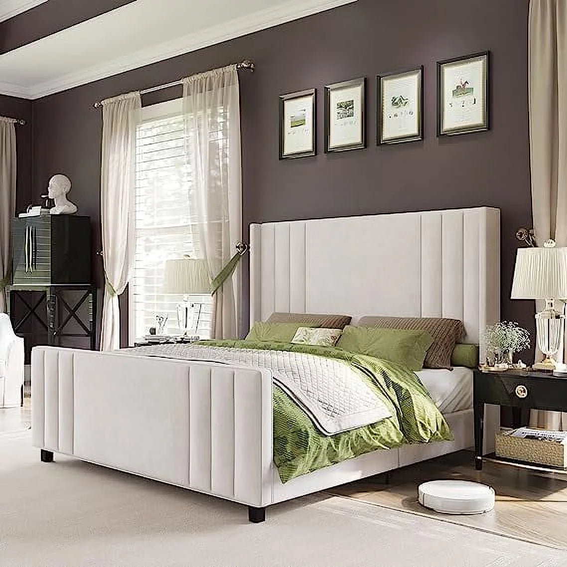 Velvet Upholstered Queen Size Bed Frame with Headboard B882
