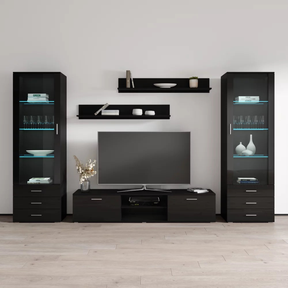 Black Modern Wall Unit with LED Lights M2851