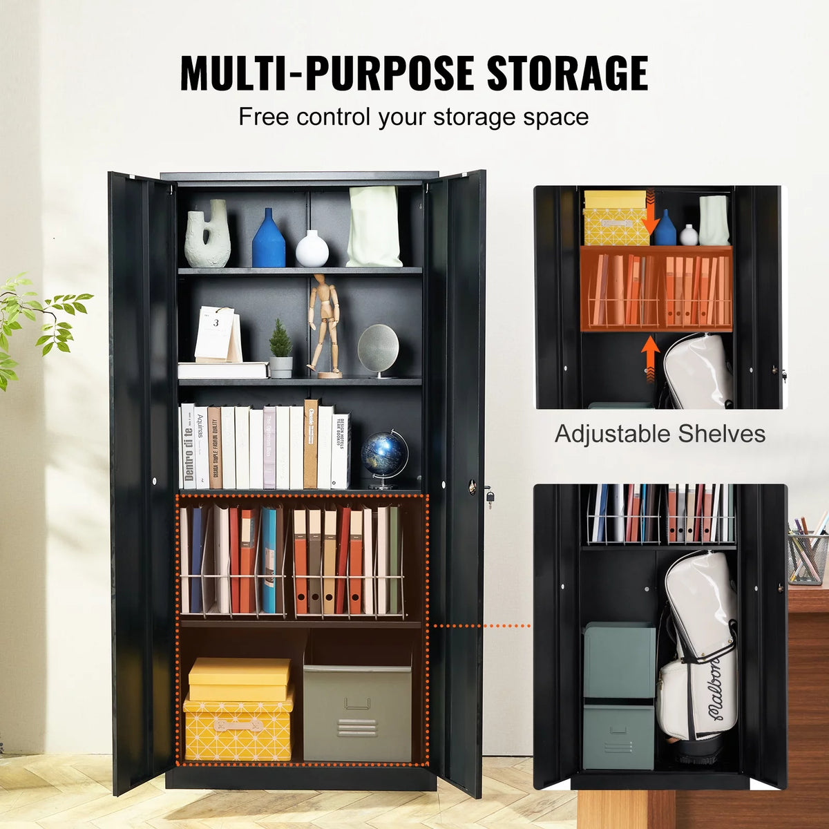 Metal Storage Cabinet 71" Steel Adjustable Shelves Black M57300