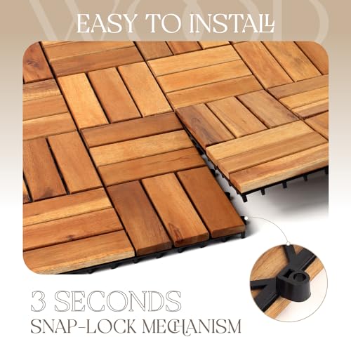 20 Pack Solid Acacia Wood Interlocking Deck Tiles, Golden Teak W9092