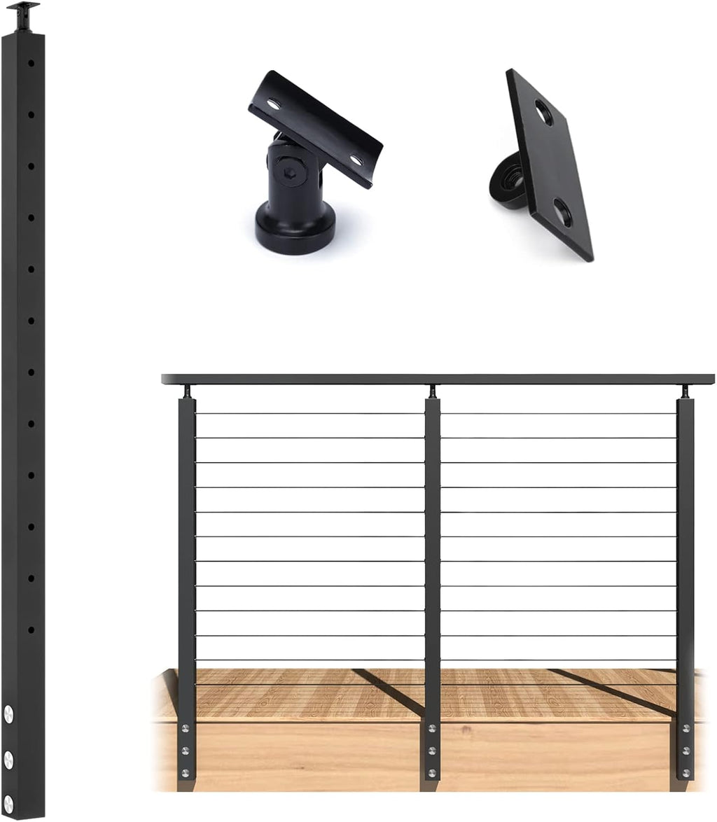 Black Square Weldless Stainless Steel Cable Railing Post I49295