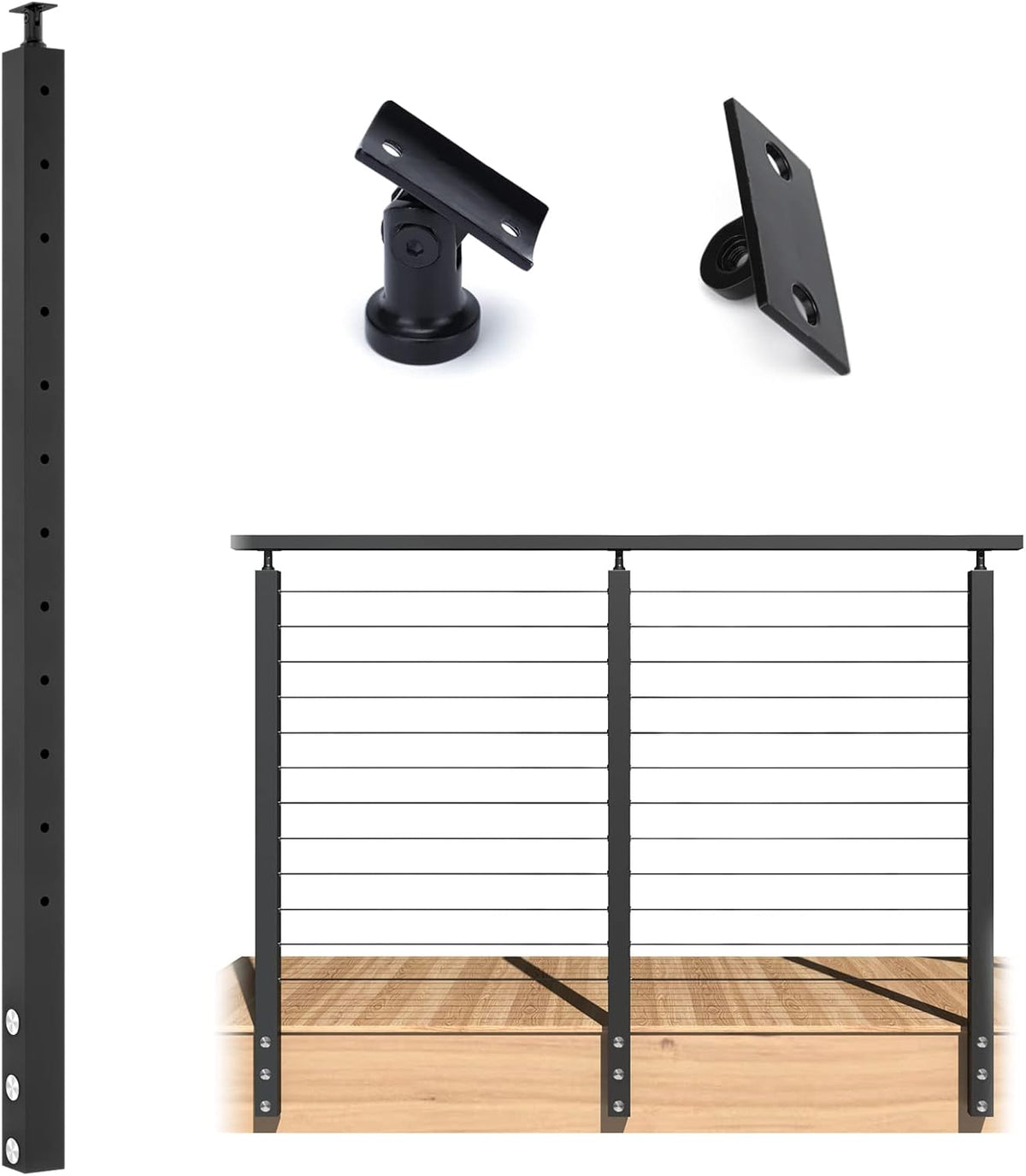 Black Square Weldless Stainless Steel Cable Railing Post I49295