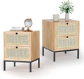 Set of 2 Rattan Storage Drawers and Shelf Nightstands A4504