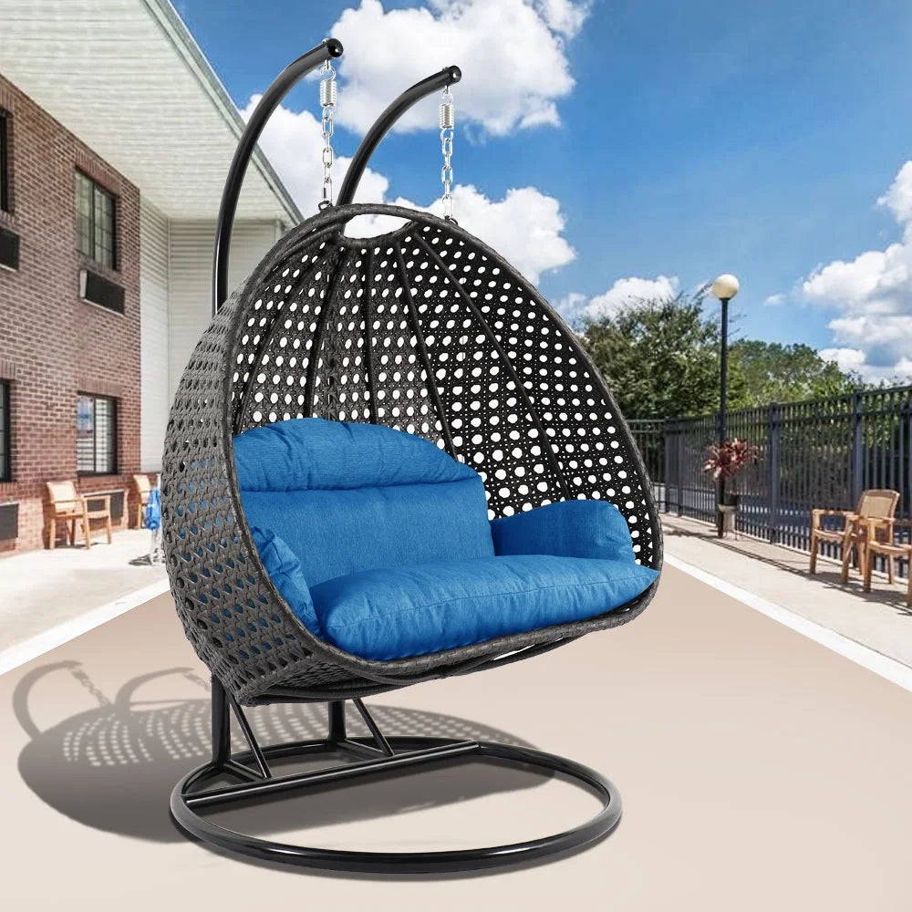 Blue Wicker Hanging Egg-Shaped Swing Chair N972268