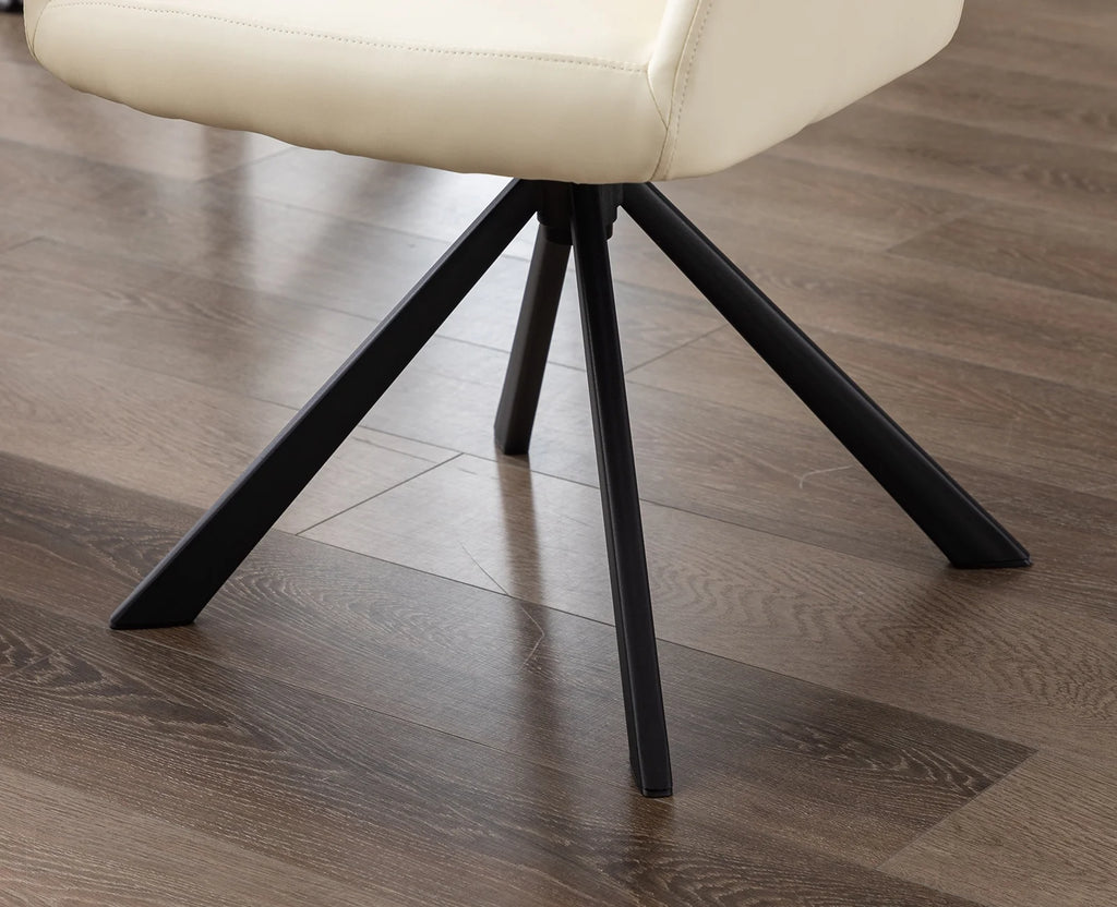 Beige PU Leather Swivel Office Chair with Black Metal Legs Q1225