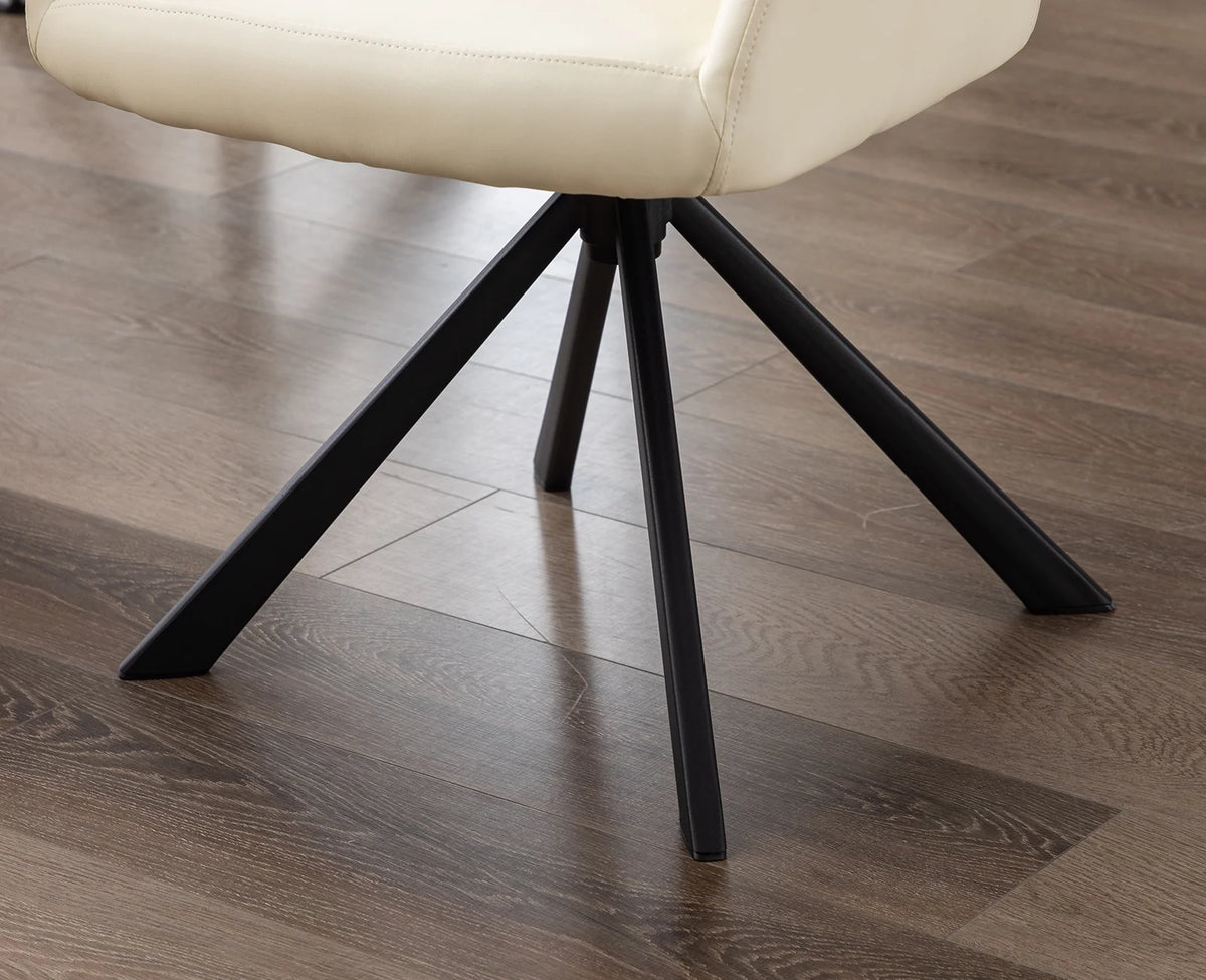Beige PU Leather Swivel Office Chair with Black Metal Legs Q1225