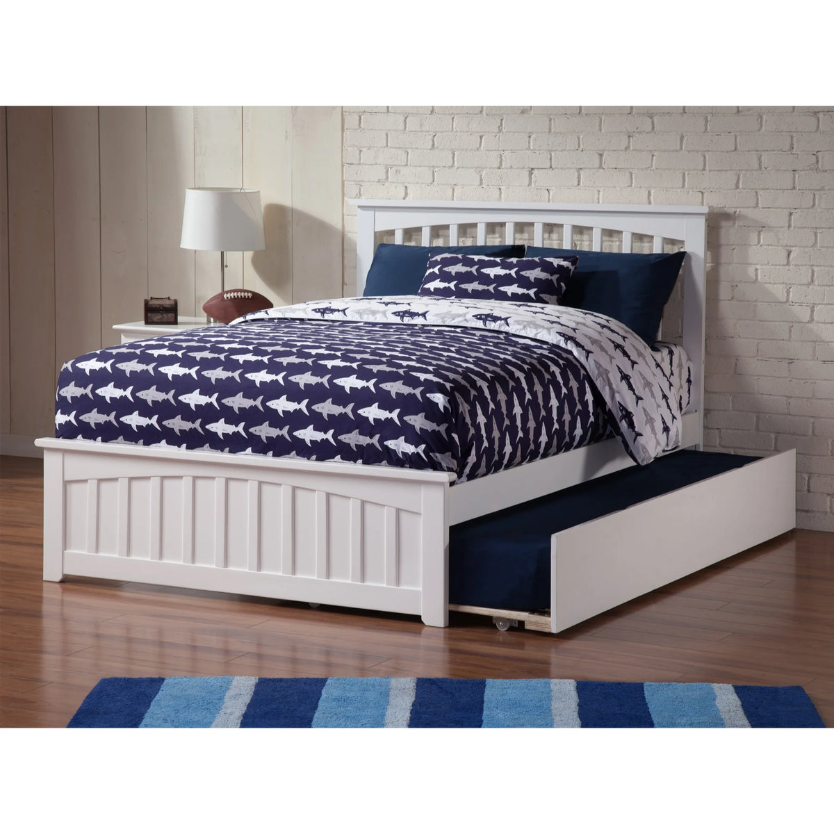 Solid Wood Queen Bed with Twin XL Trundle in White U25261