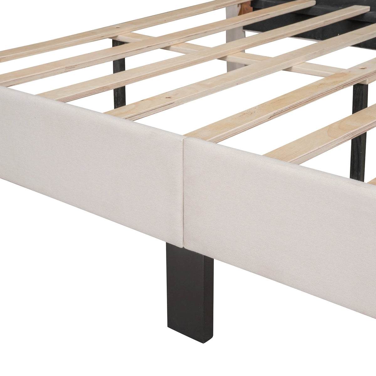 Beige Upholstered Fabric Queen Size Platform Bed Frame N921568