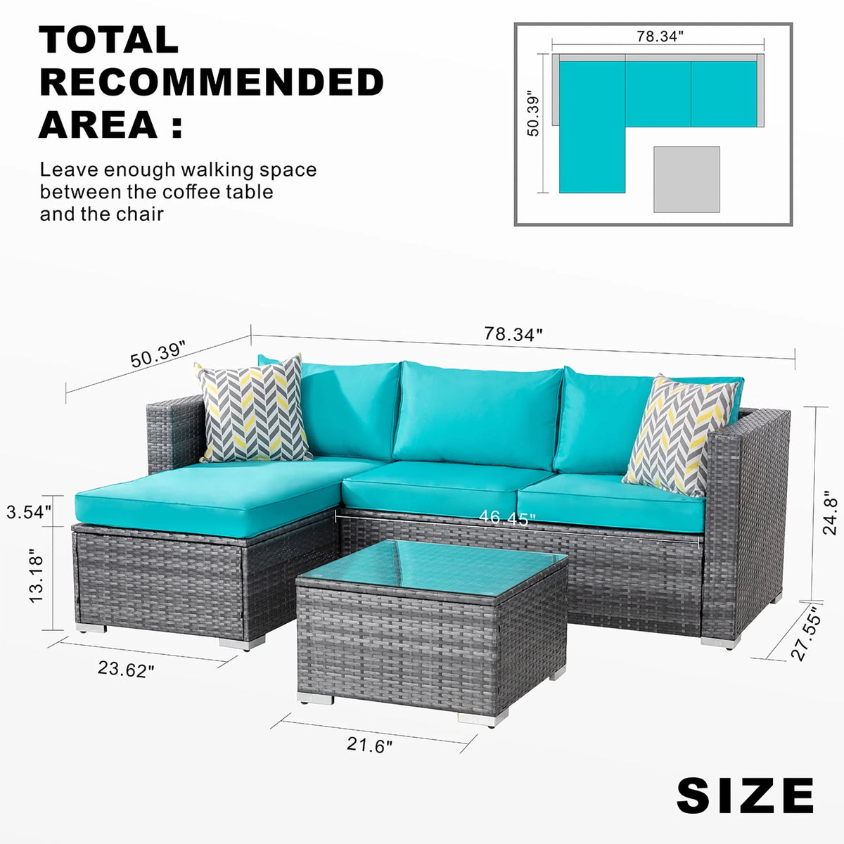 3 Piece Aegean Blue Outdoor Sectional Sofa Set C58234