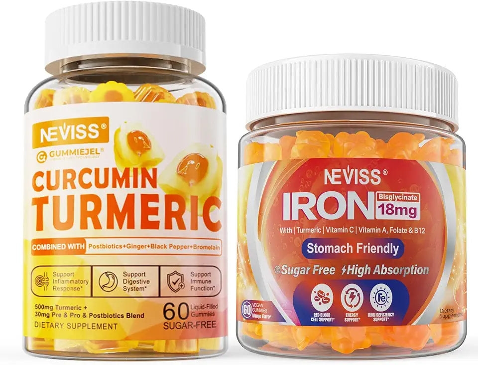 Sugar Free Turmeric Curcumin Gummies 550mg Vegan Iron Supplement with Vitamin C X77863