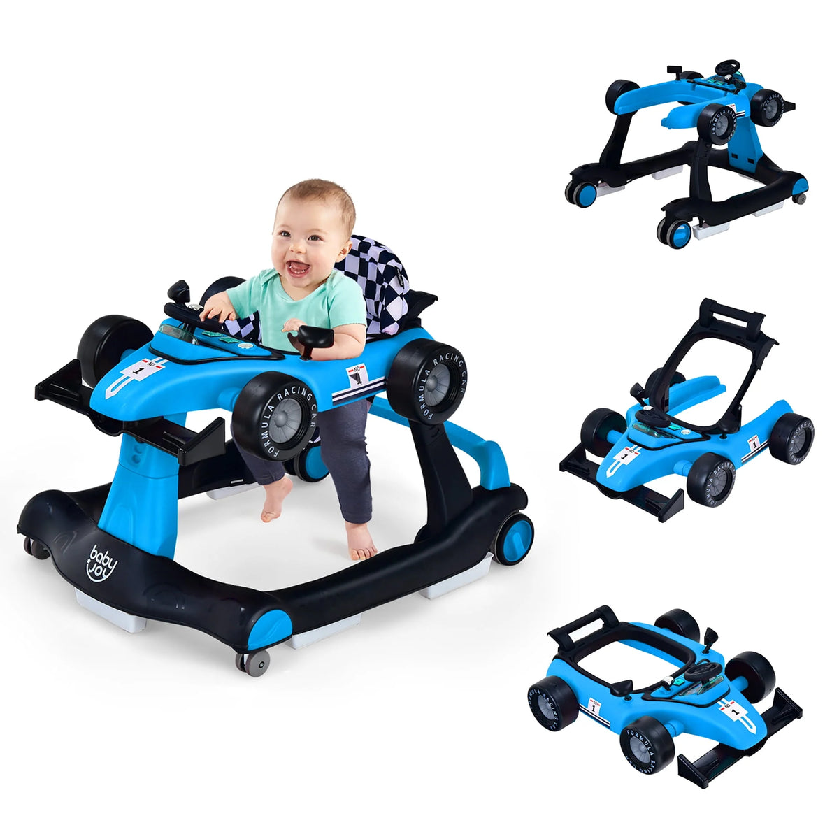 Foldable Adjustable Height Blue Baby Walker M16286