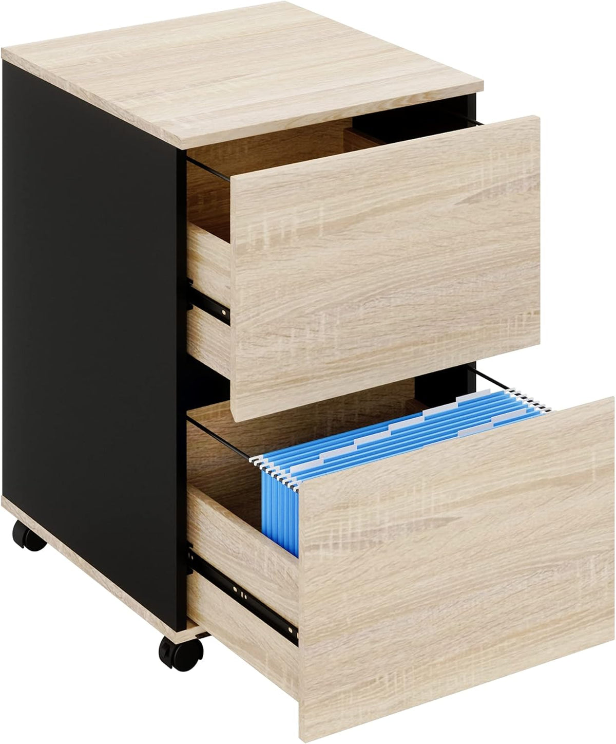 Brown 2 Drawer Mobile File Cabinet with File Holders Wood Rolling Filing Cabinet L882176