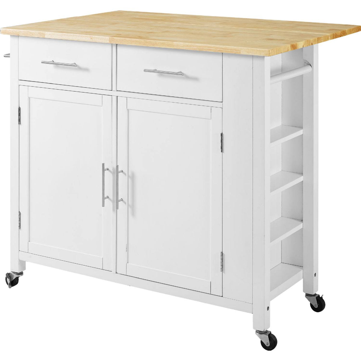 White Drop-Leaf Kitchen Island Cart J54834