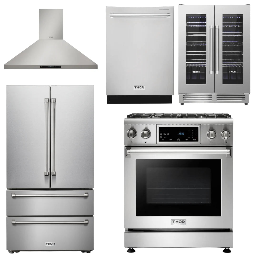 30 Gas Range, Range Hood, Refrigerator, Dishwasher, Wine Cooler W171