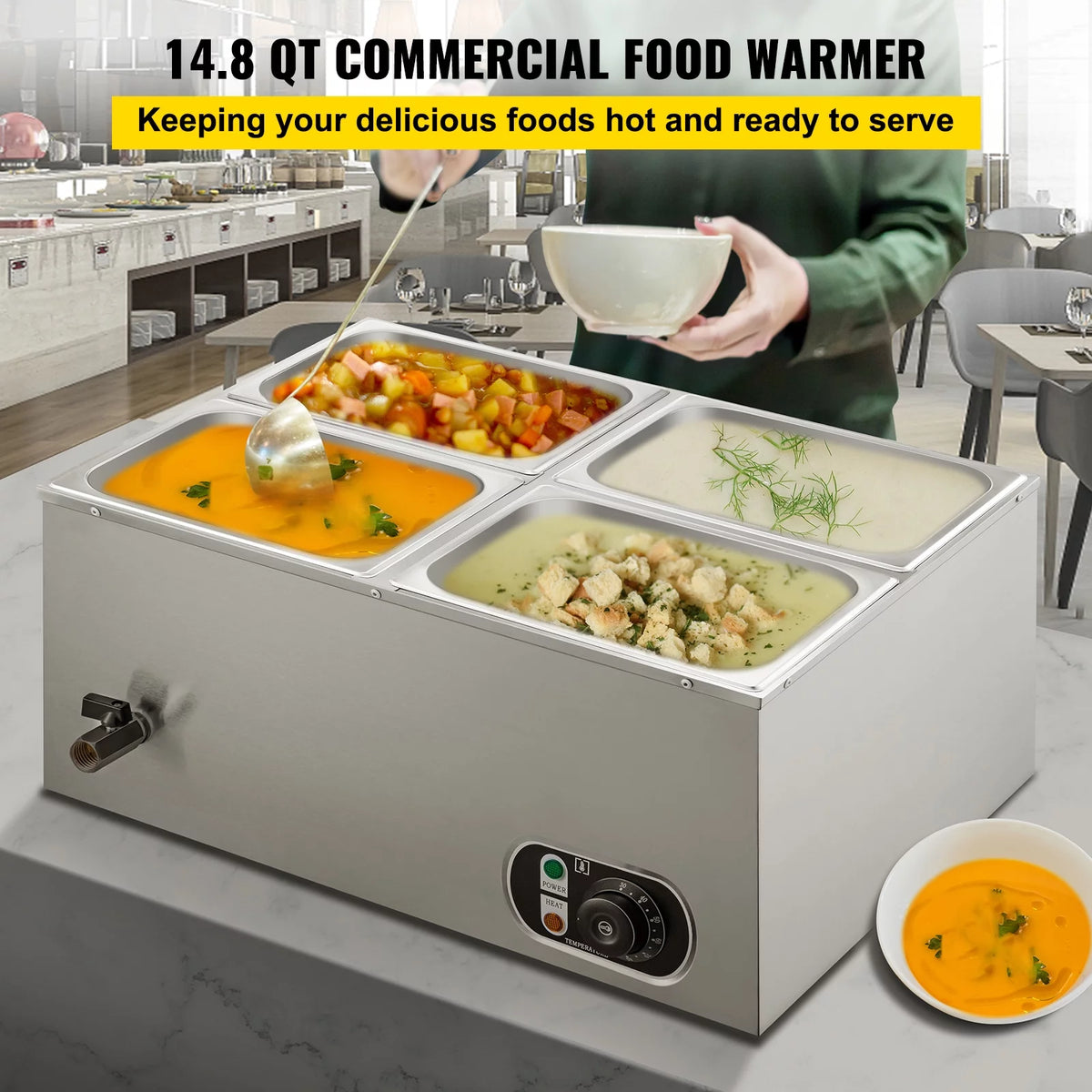 110V 4-Pan Stainless Steel Commercial Food Warmer 24 Qt X39501