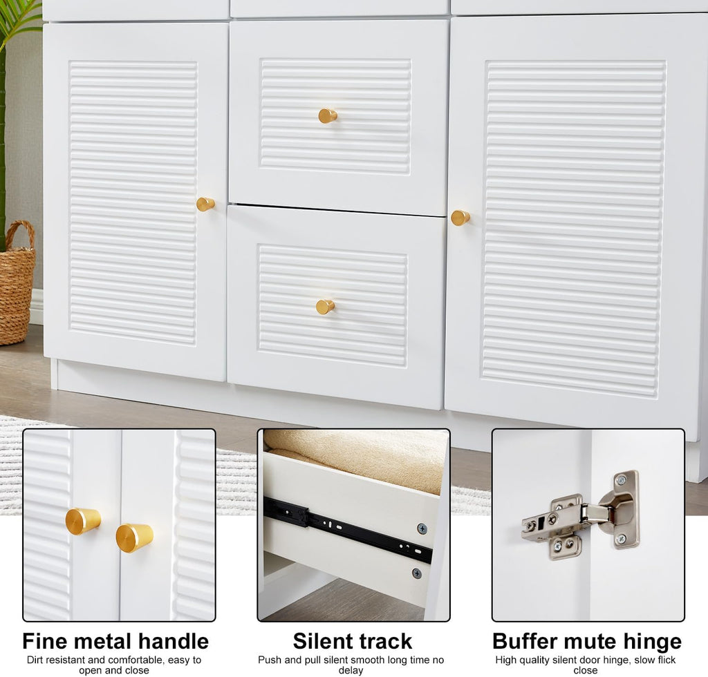 White 3 Door Wooden Armoire Wardrobe with 2 Drawers and Hanging Rod S68158