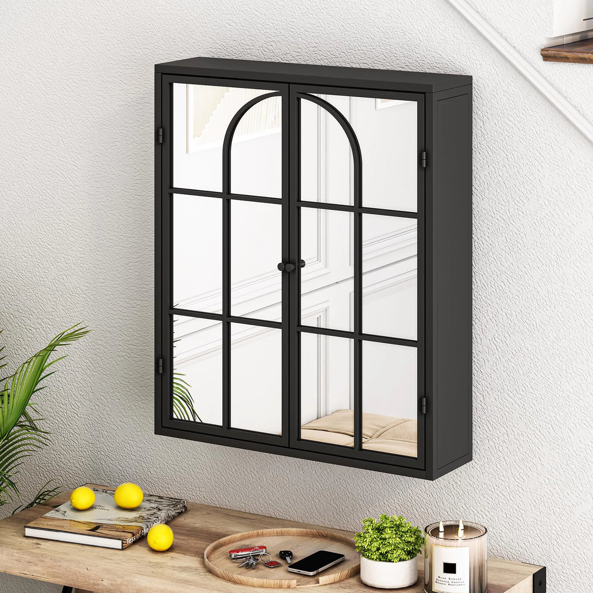 Vintage Two Door Wall Cabinet with Mirror W8627