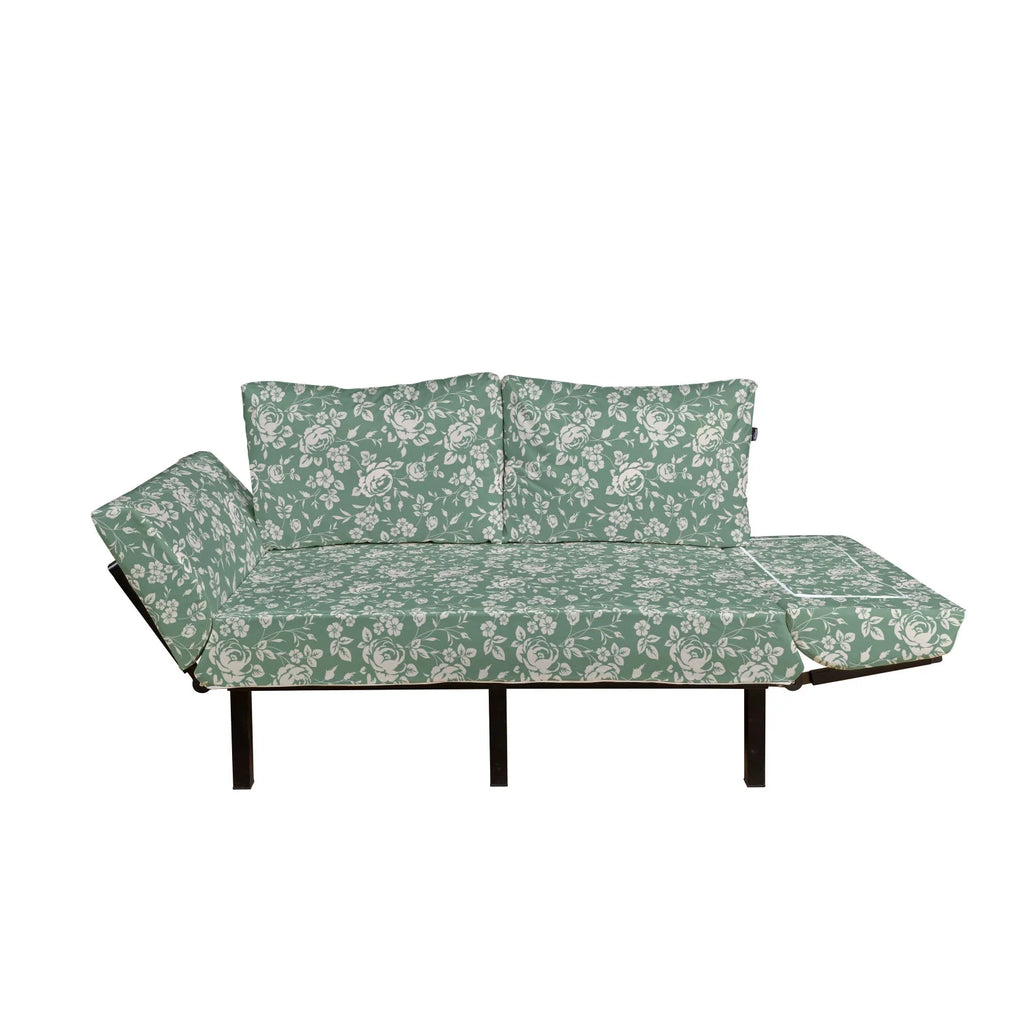 Reseda Green Cream Floral Upholstered Futon Sofa with Metal Frame C92351