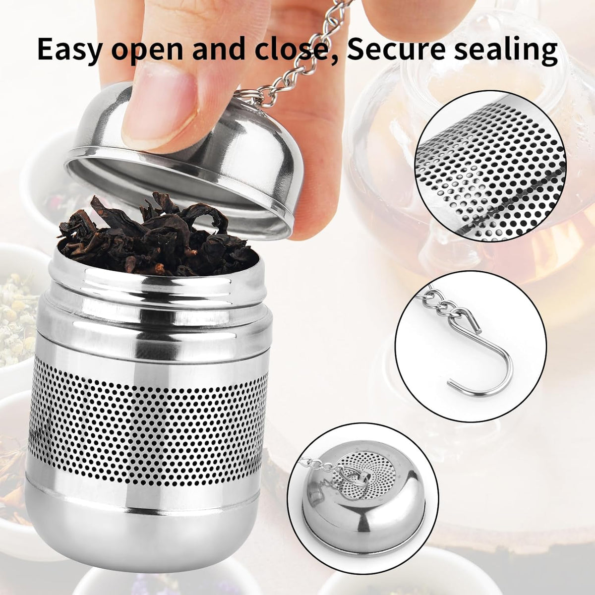 2PCS Stainless Steel Fine Mesh Tea Infuser Strainer with Lid G94086