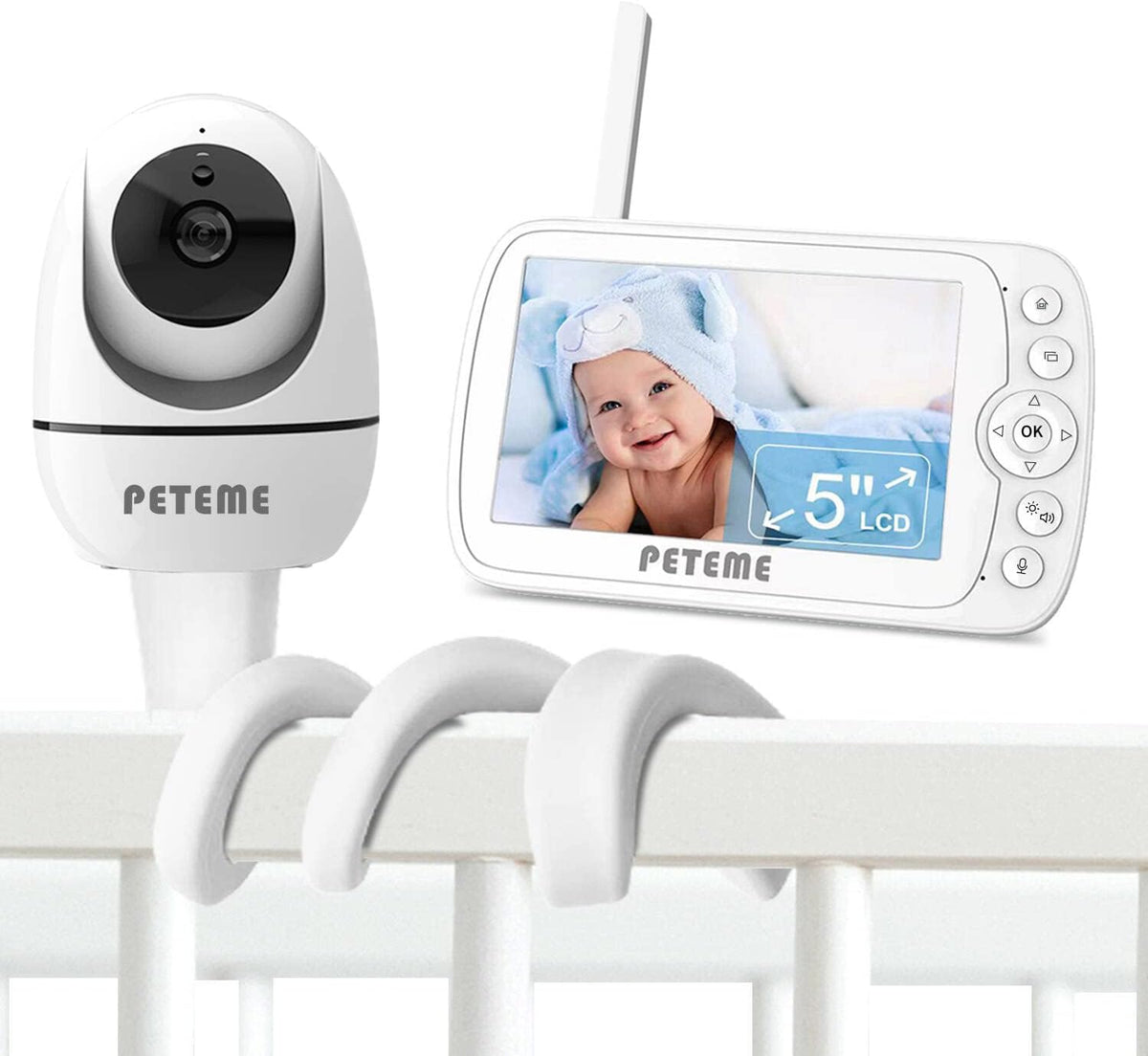 Video Baby Monitor with 5 LCD Display, 1080P Resolution Pan/Tilt Camera, Night Vision B1716