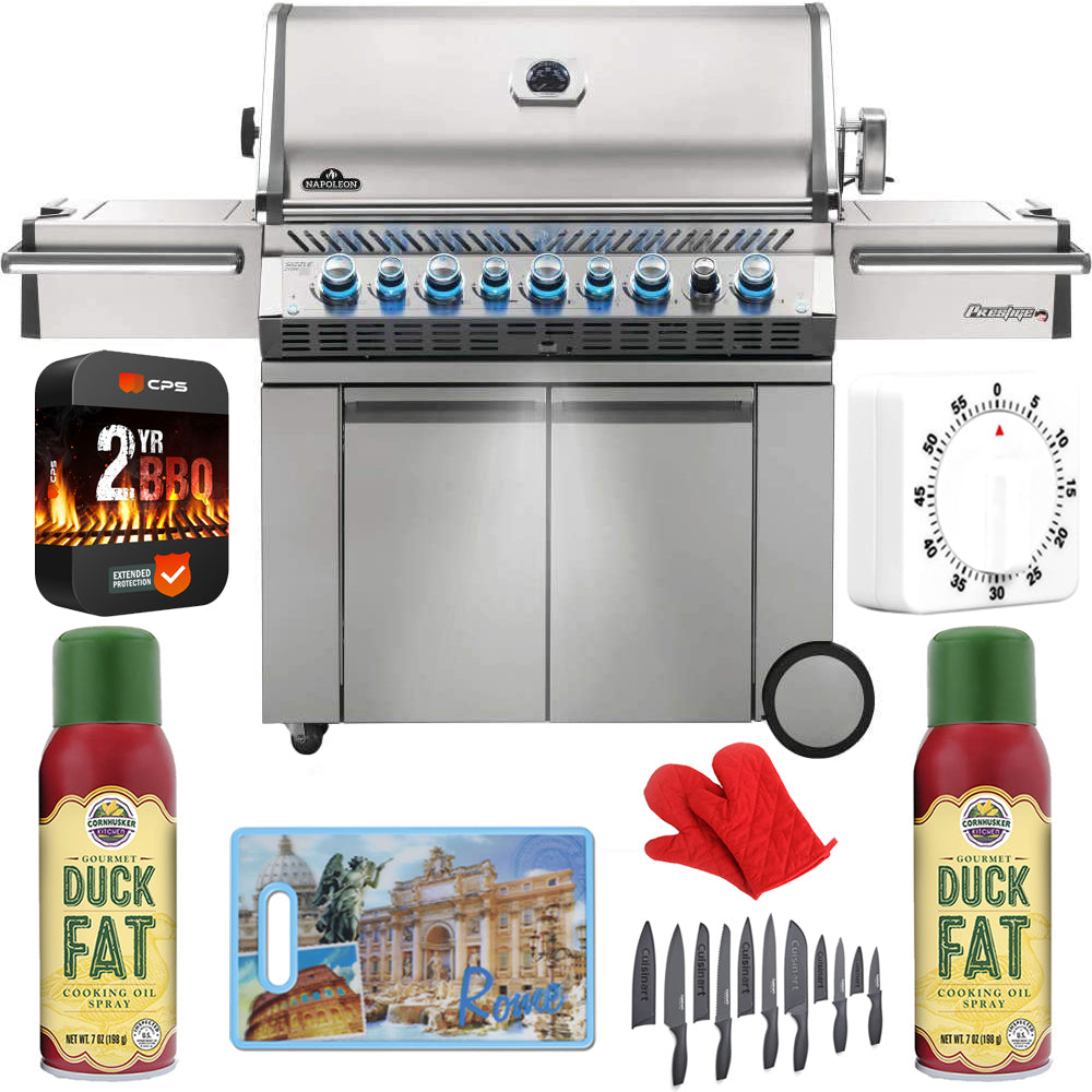 Natural Gas Outdoor Grill with 5 Burners Bundle with Cutlery Set, Cutting Board, Oven Mitt, Timer, 2x Duck Fat and 2 YR CPS Enhanced Protection Pack S6515