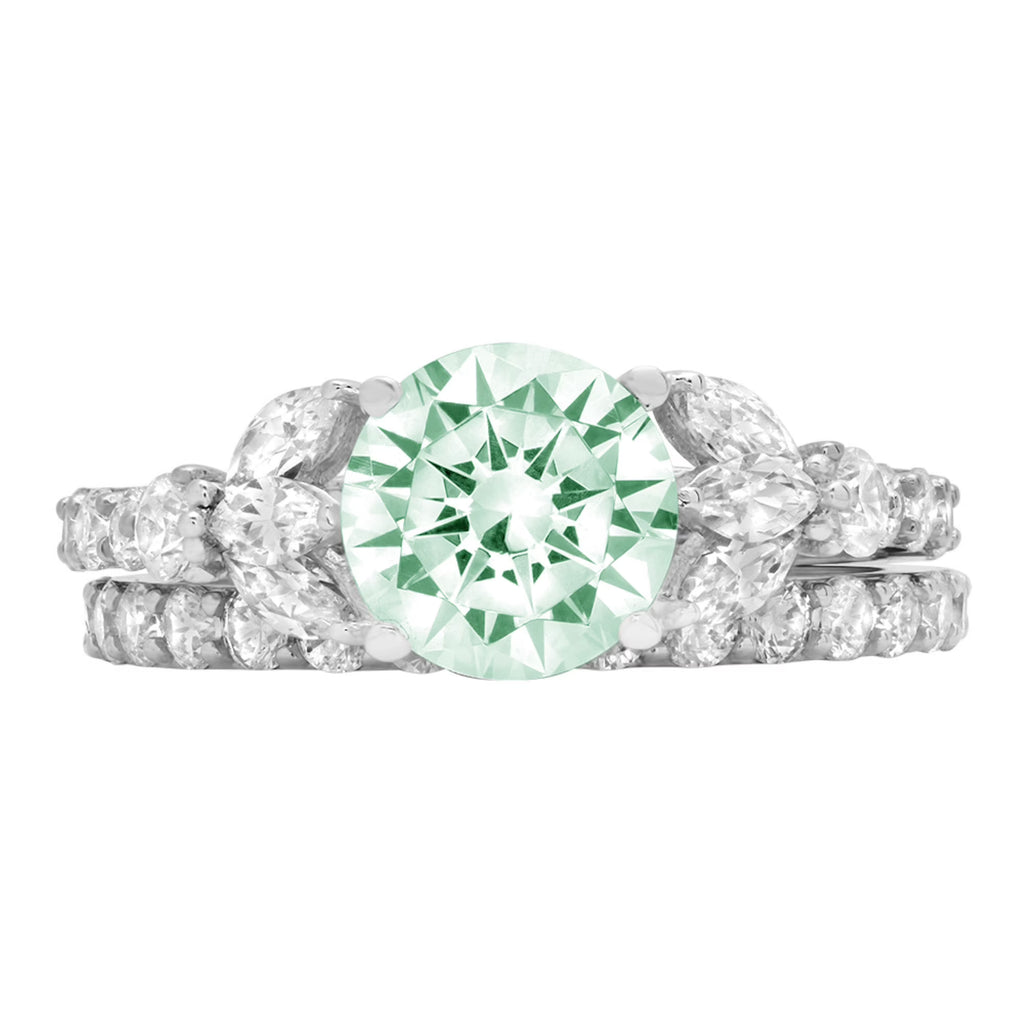 3.06 ct Round Cut Green Simulated Diamond 18k White Gold Ring Band Set Size 3.5 K43438
