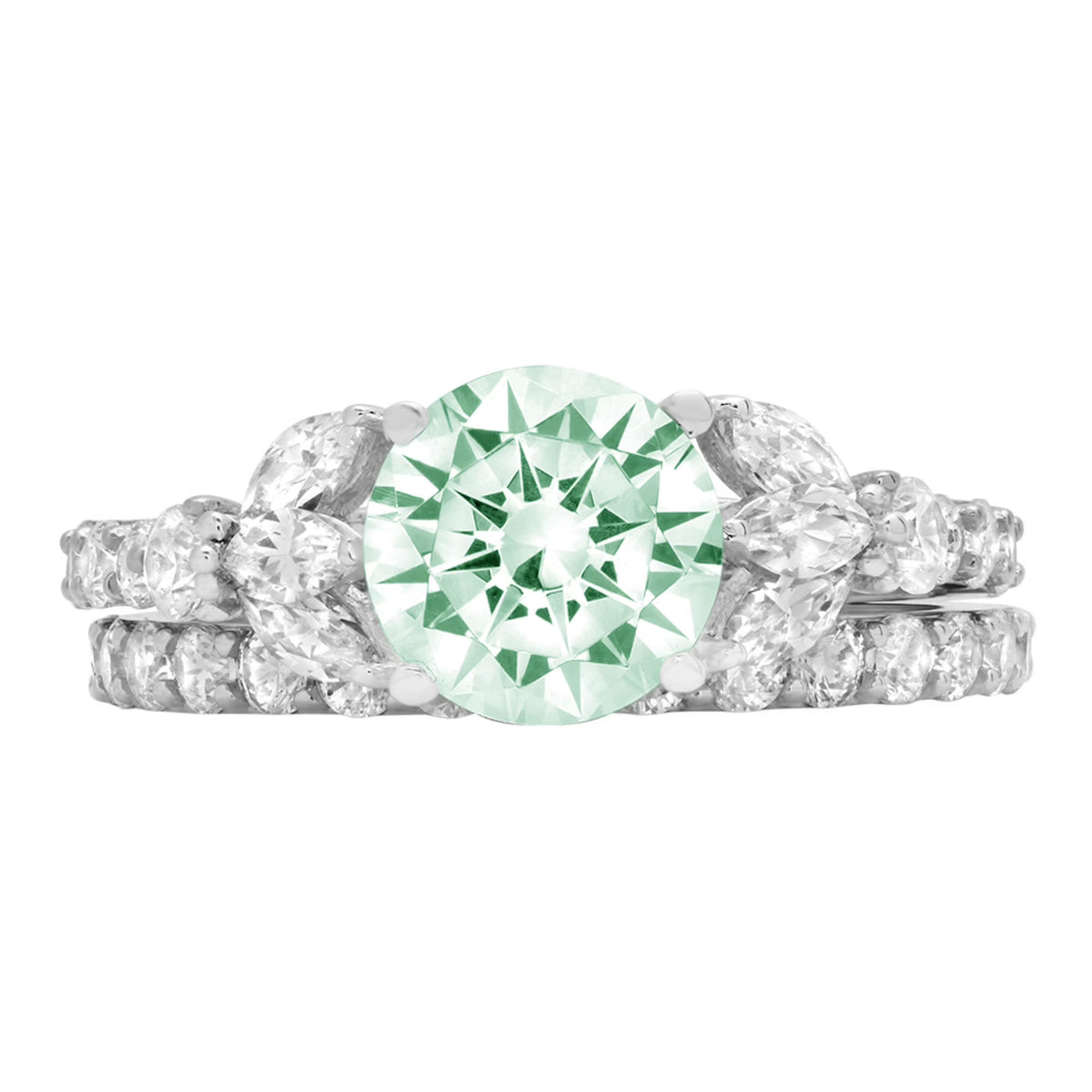 3.06 ct Round Cut Green Simulated Diamond 18k White Gold Ring Band Set Size 3.5 K43438