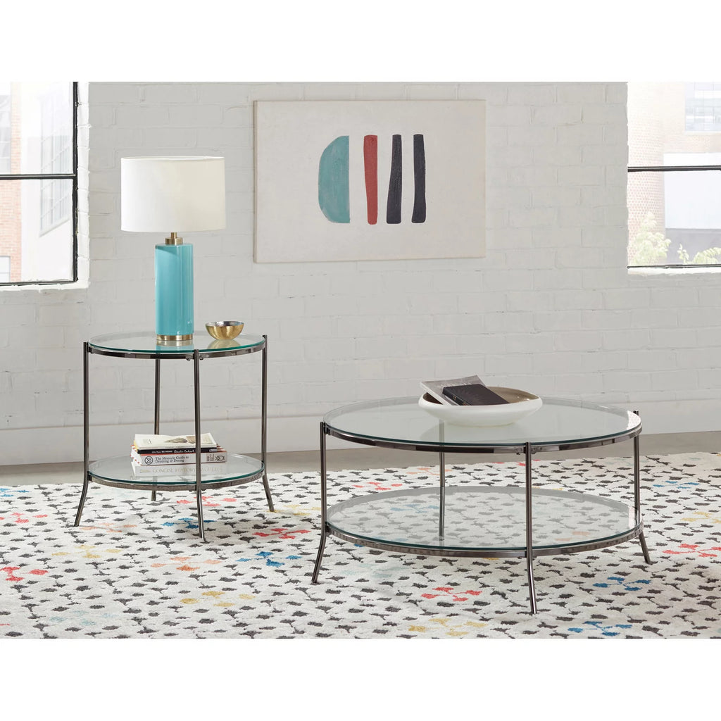 Round Glass Top End Table Y460
