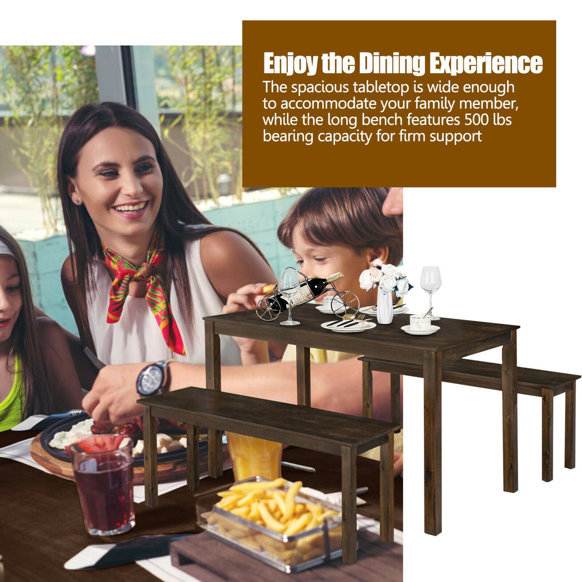 3pcs Dining Table with 2 Benches T351