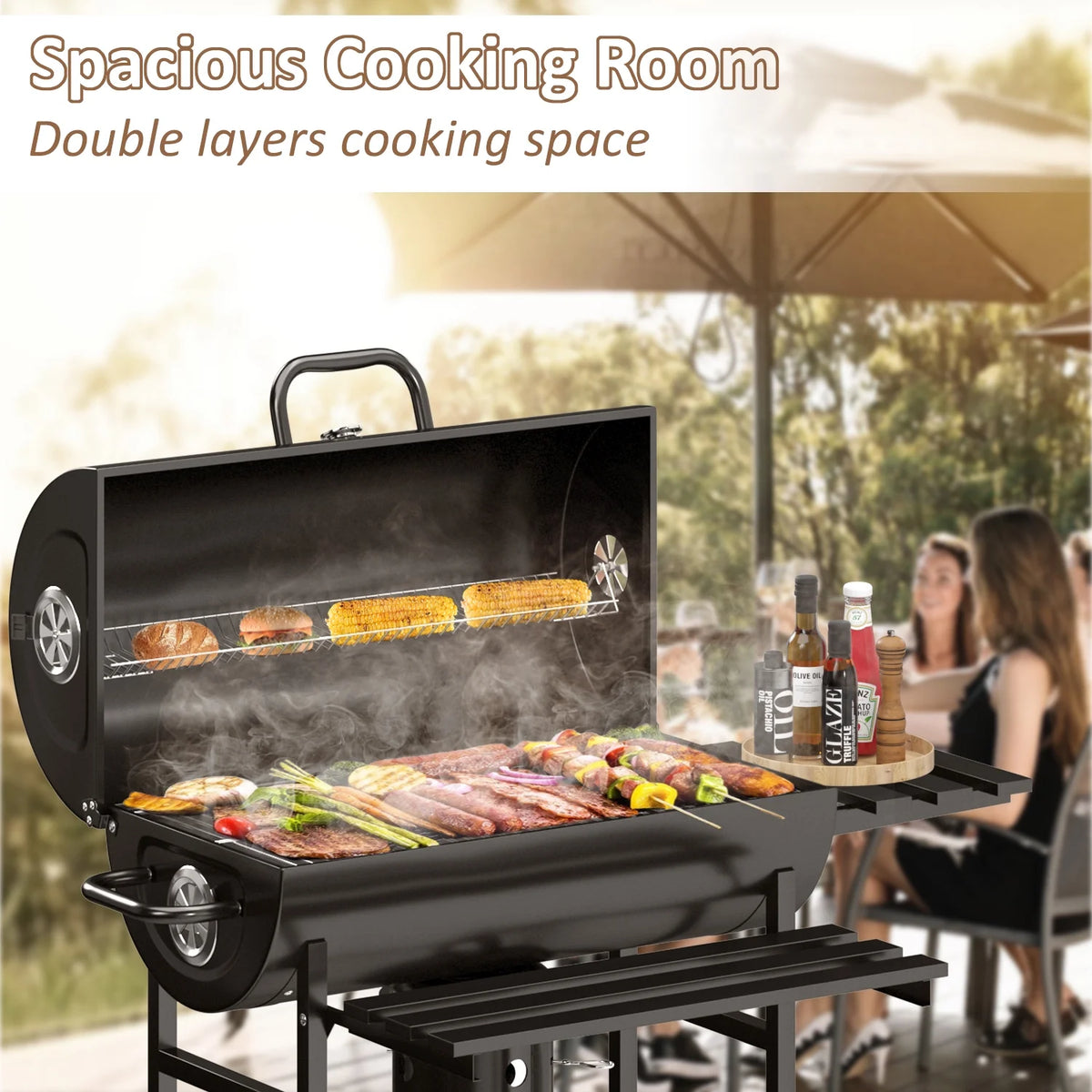 29” Black Outdoor Charcoal Grill with Side Shelf and Wheels X90320