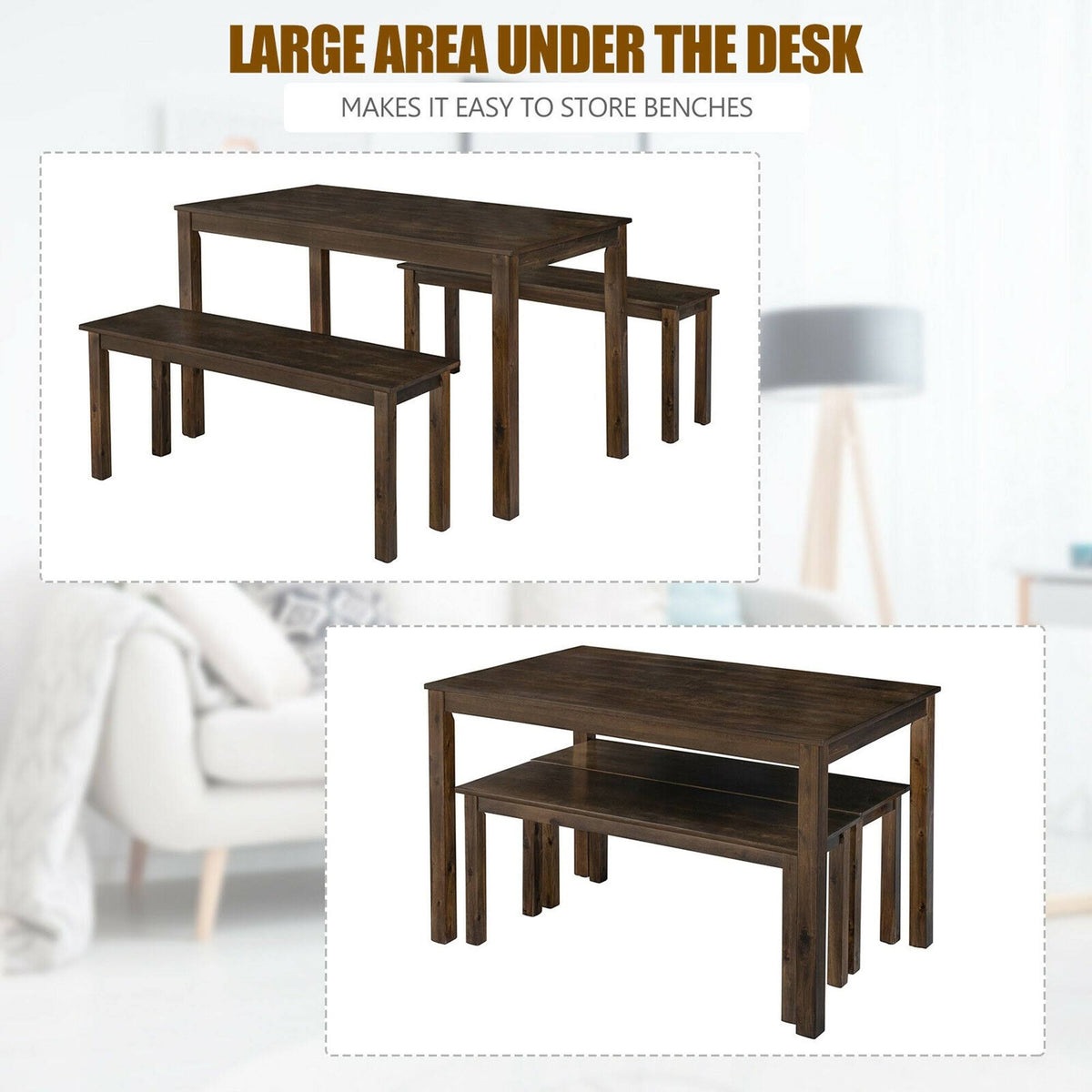 3pcs Dining Table with 2 Benches T351