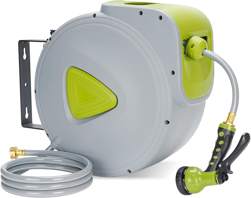 Retractable Wall Mount Hose Reel with 82ft Auto Rewind Water Hose X907131