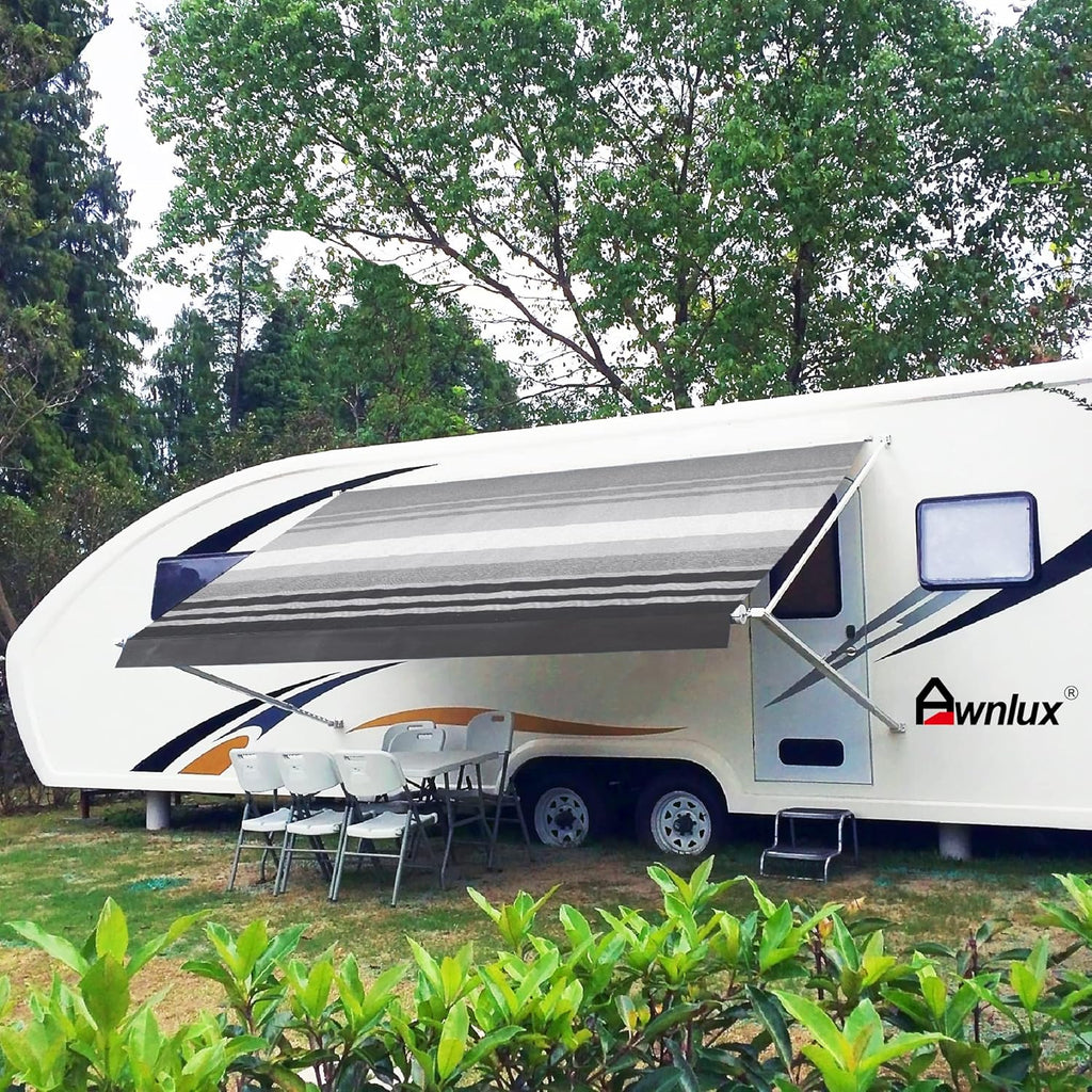 Blue Ombre White 12' Vinyl RV Awning Fabric Replacement with Press Plate & Pull Strap M745892