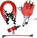 Red 8.0mm Spark Plug Wires & 45K Volt Coil for Chevy SBC O66330