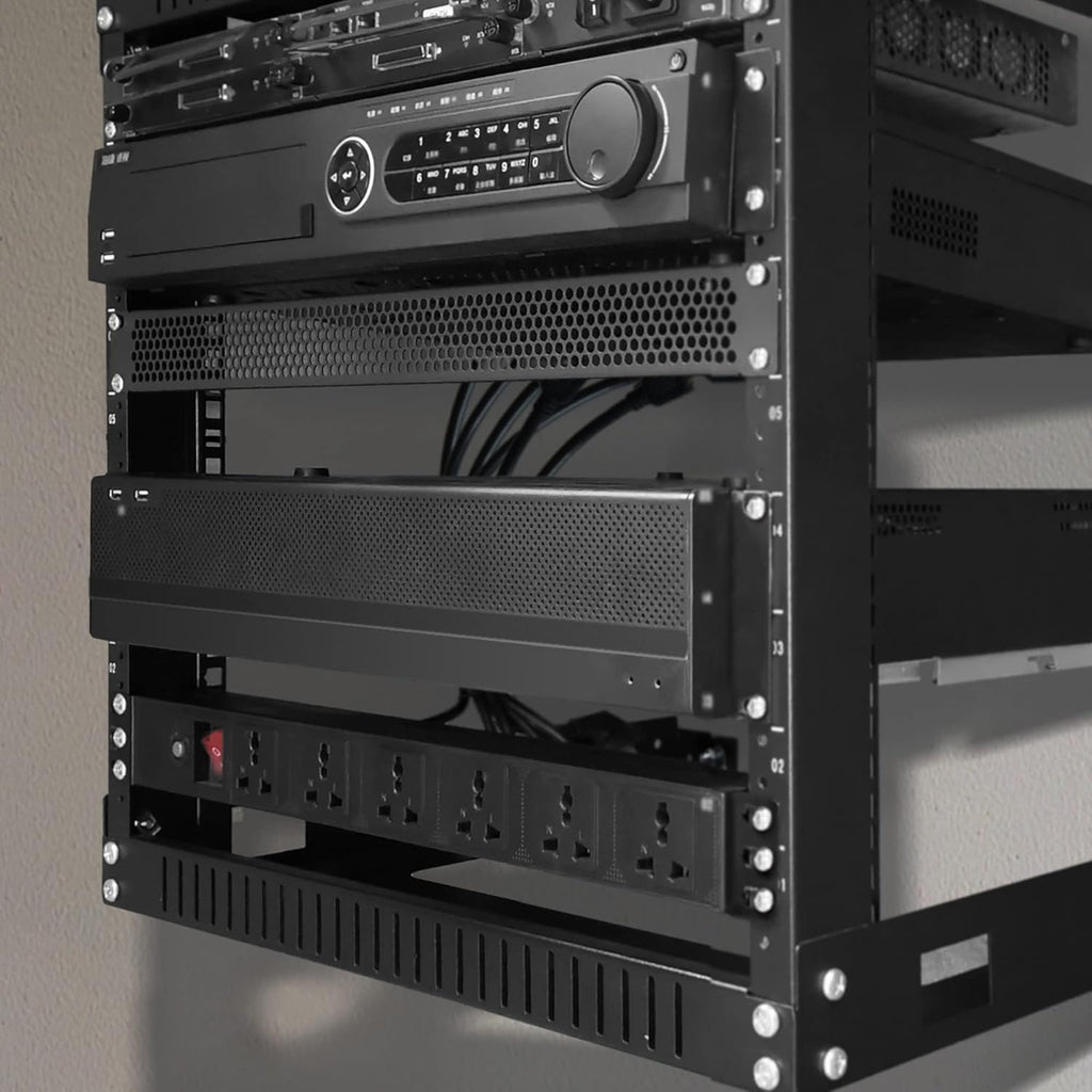 Black 12U 19 Wall Mount Server Rack, 17.7 Deep 2 Post Open Frame Cabinet H103097