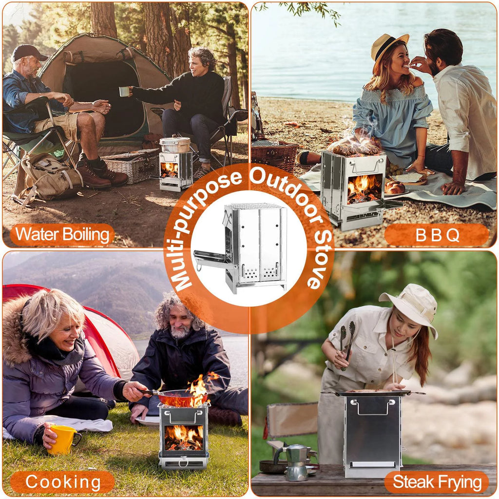Folding Stainless Steel Camp Stove with Carry Bag U8045