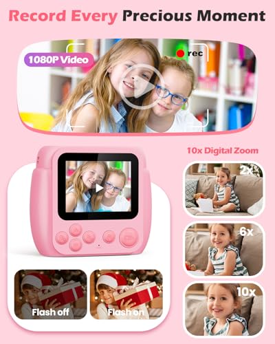 Instant Print Kids Camera with 3 Rolls Printing Paper Green K241298