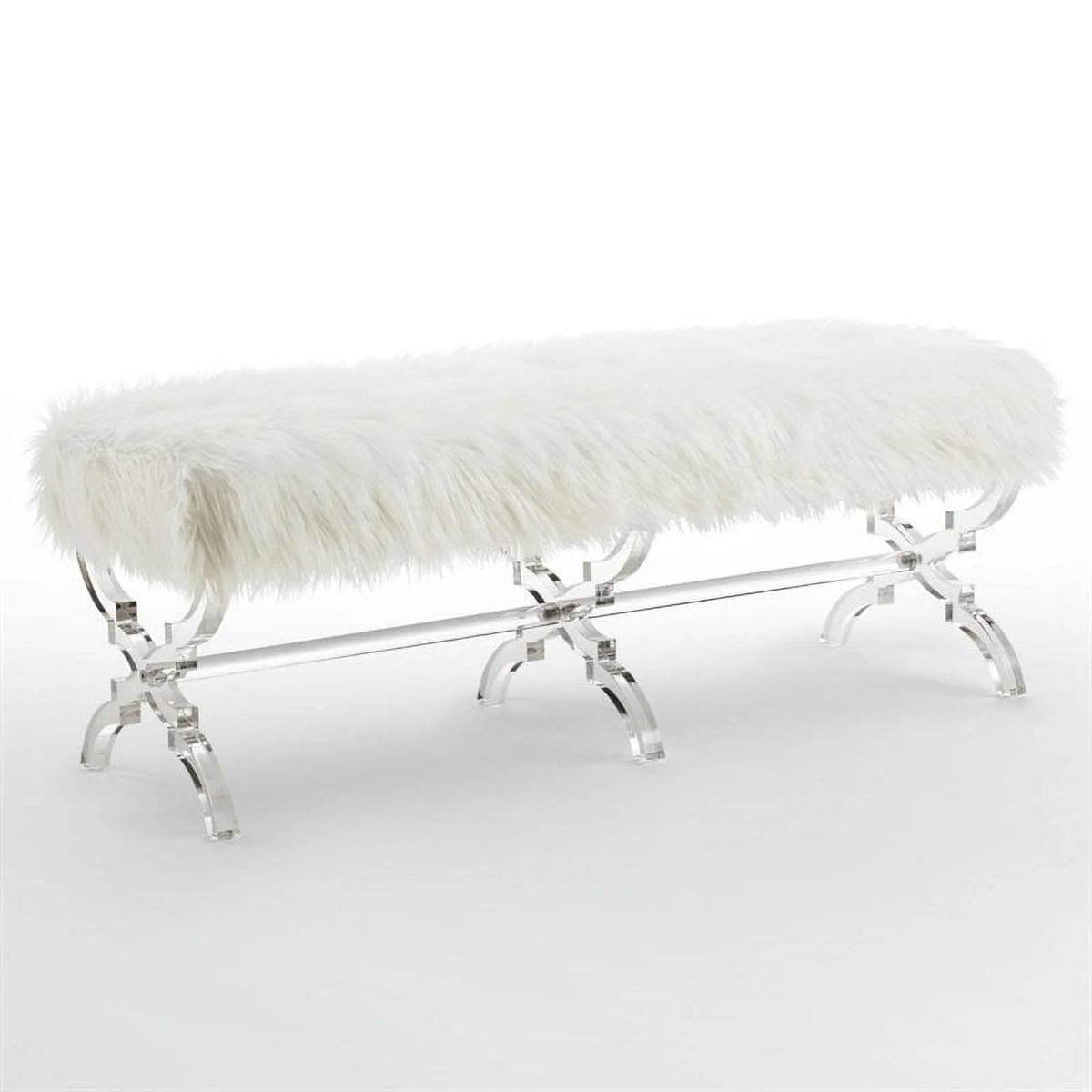 Faux Fur Upholstered Bench with Acrylic X-Legs Cream S6536