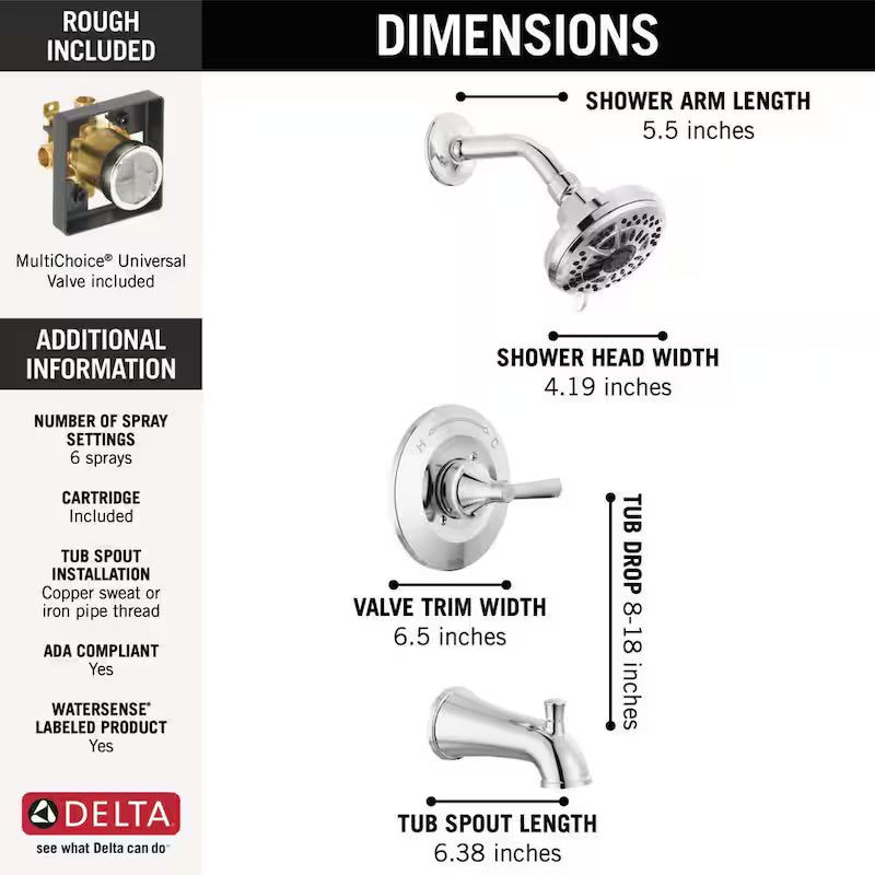 Single-Handle 6-Spray Tub and Shower Faucet in Chrome S994