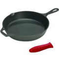 15 inch Cast Iron Skillet with Helper Handle and Silicone Handle Holder Y4854