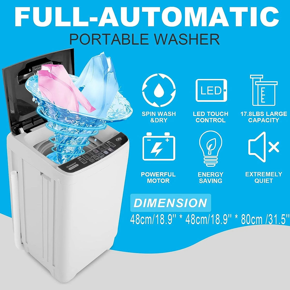 Portable 17.8lbs Fully-Automatic Washing Machine E8554