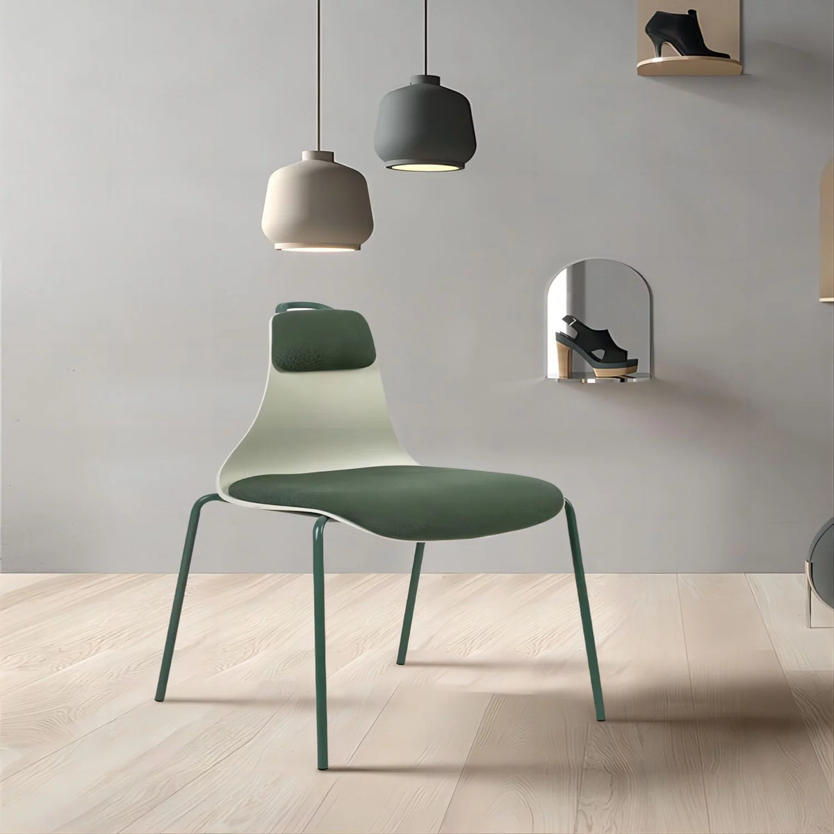 Green Upholstered Dining Chair Set of 2 with Iron Legs T400