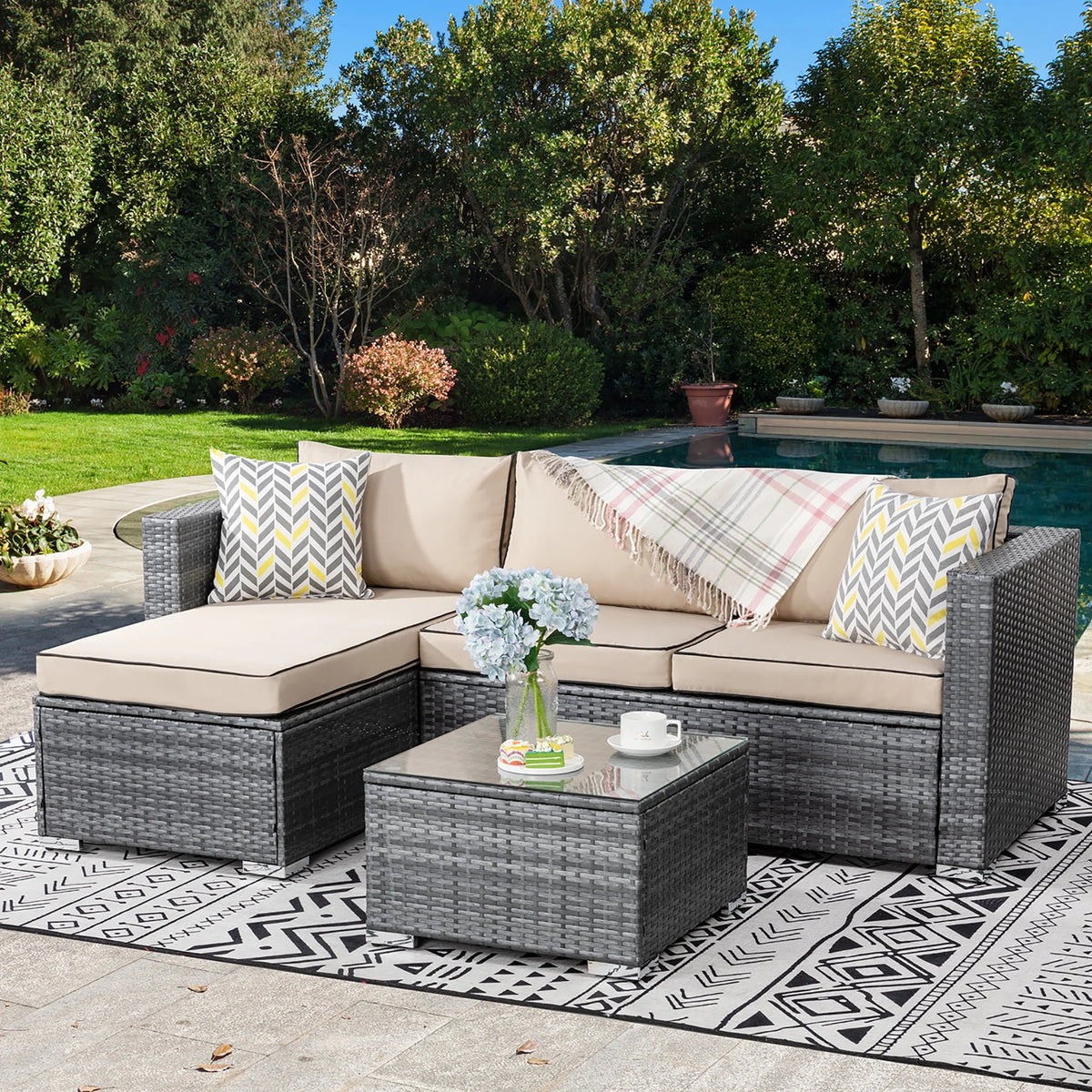 3 Piece Aegean Blue Outdoor Sectional Sofa Set C58234