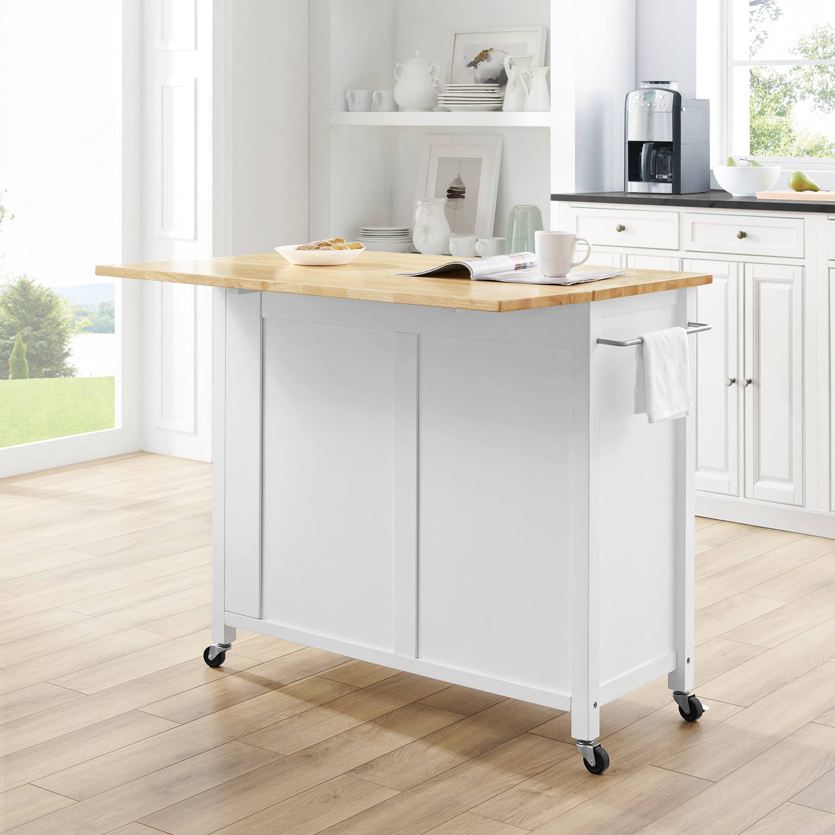 White Drop-Leaf Kitchen Island Cart J54834