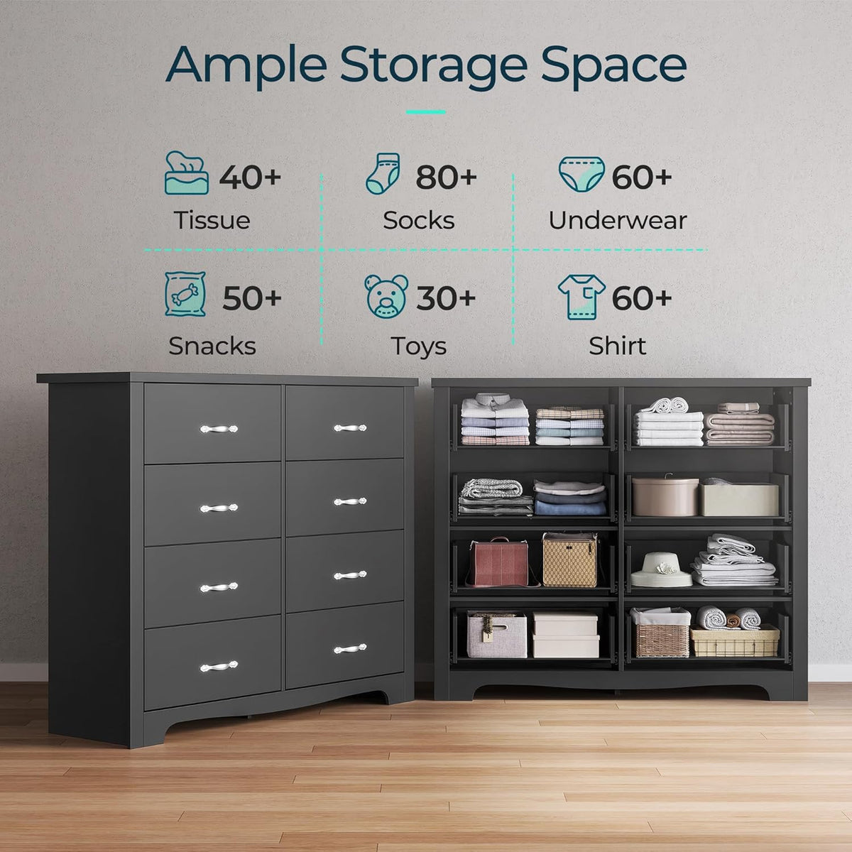 8 Drawer Black Wood Dresser J474