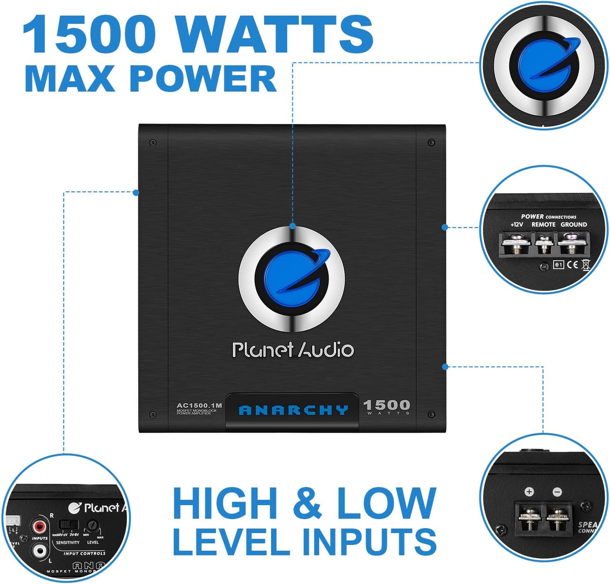 1500 Watts Class AB Monoblock Car Amplifier with Wiring Kit E231