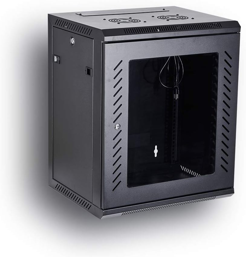 Wall Mount Cabinet Server Rack 19-Inch with Locking Tempered Glass Door Black 4U B12548